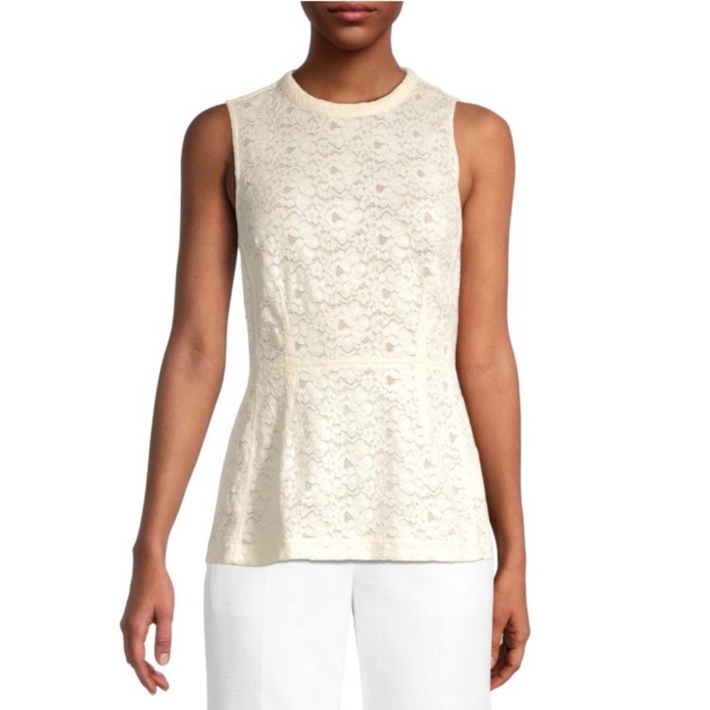 Rebecca Taylor Ivory Lace Sleeveless Peplum Top 10